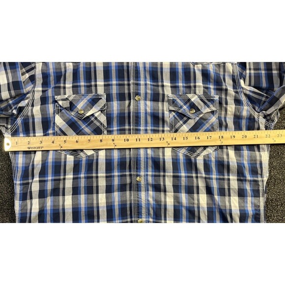 Wrangler 20x‎ Pearl Snap Shirt Blue/Black/White Plaid Men's size XL - Picture 6 of 11